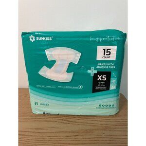 New Sunkiss 12ct Unisex Maximum Absorbency Briefs with Adhesive Tabs White Xs
